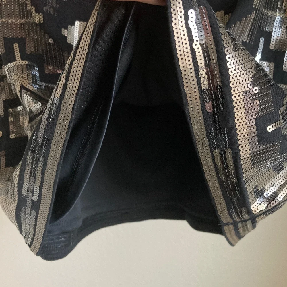 Express High Waist Black Silver Sequin Beaded Aztec Tribal Mini Skirt Small - Picture 6 of 9